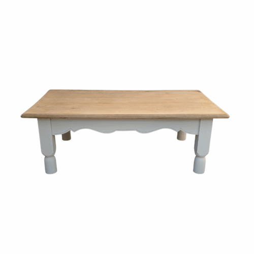 Table basse style campagne chic bois & blanc crème - Vue de face