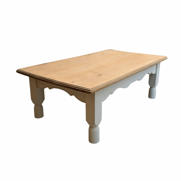 Table basse style campagne chic bois & blanc crème - Côté gauche
