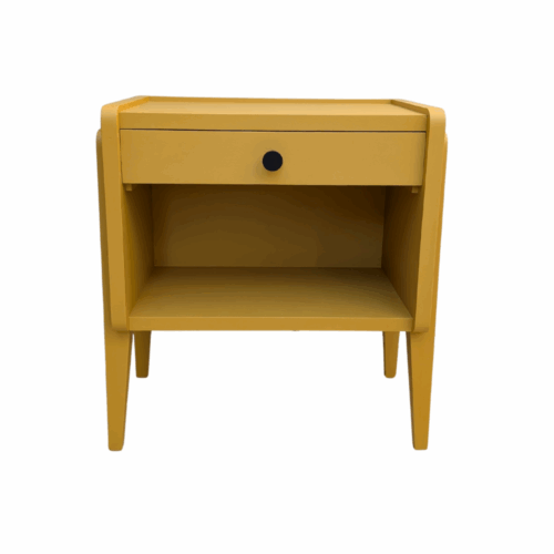 Table de chevet design rétro jaune moutarde - Vue de face
