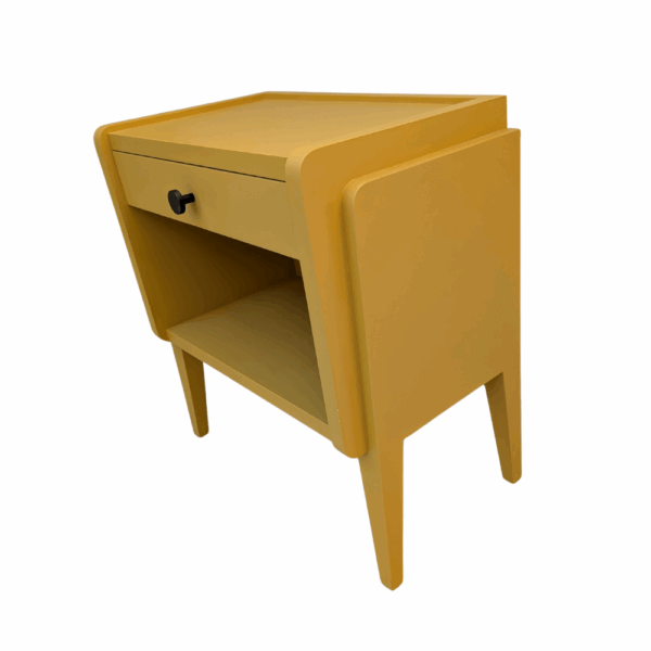 Table de chevet design rétro jaune moutarde - Côté droit